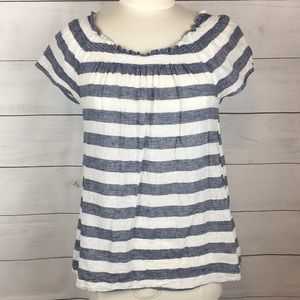 Anthro BLL Nautical Striped Linen Top Blue White XS